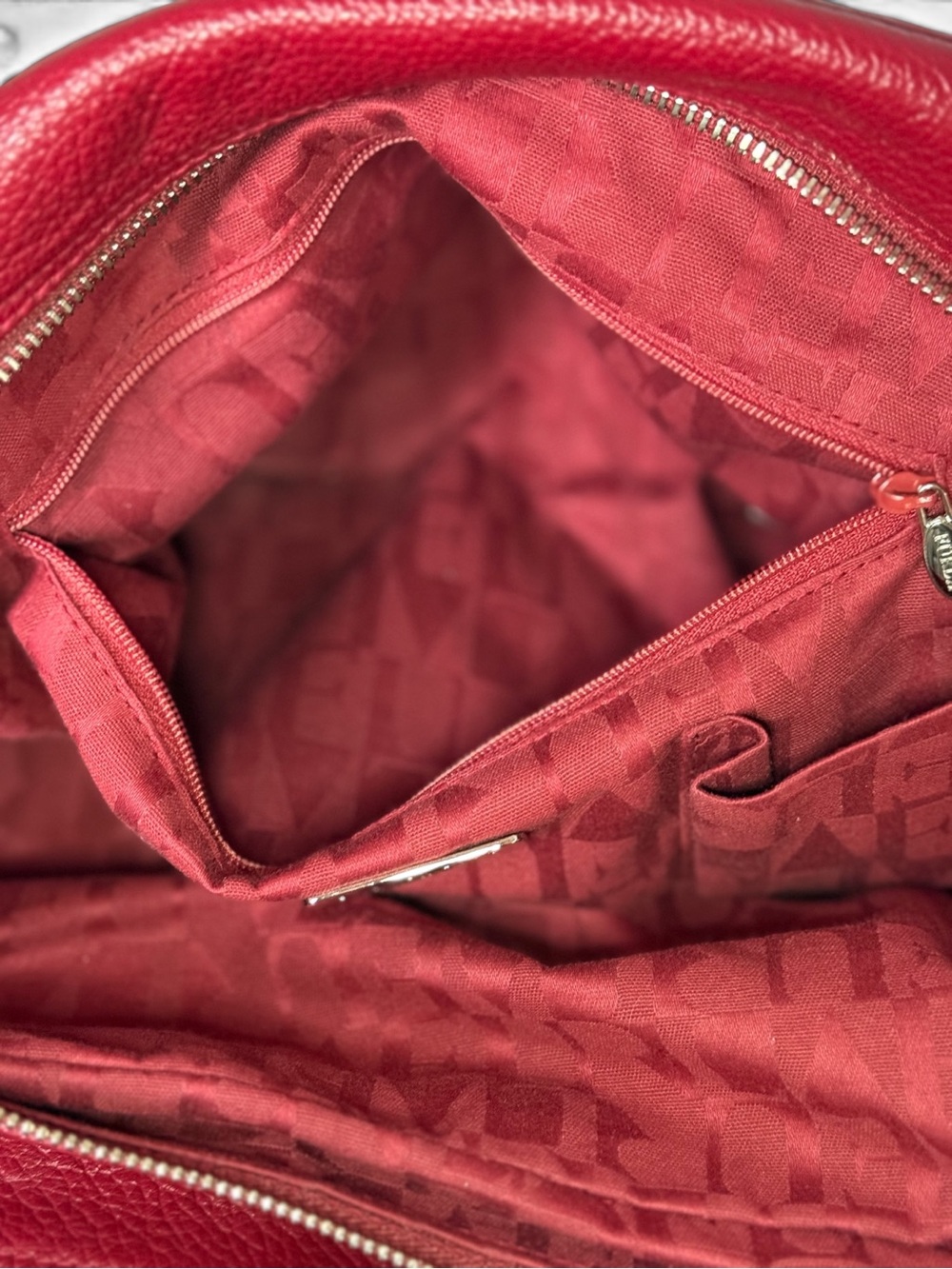 Furla Red Pebbled Genuine Leather Multi Compartment Chain Satchel Bag - Picture 9 of 10